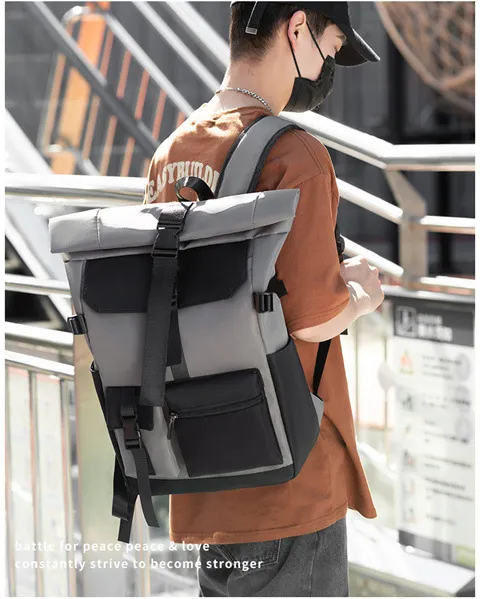 Mochila de Viagem Urbana Casual Espaçosa com Bloco de Cores Trendy para Laptop