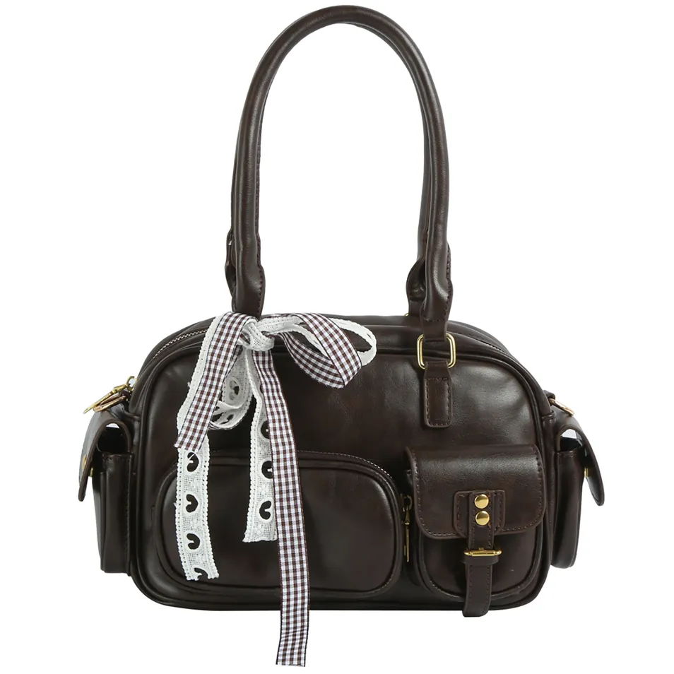 Bolsa de Saco de Couro Sintético Estilosa com Design de Laço Fashion