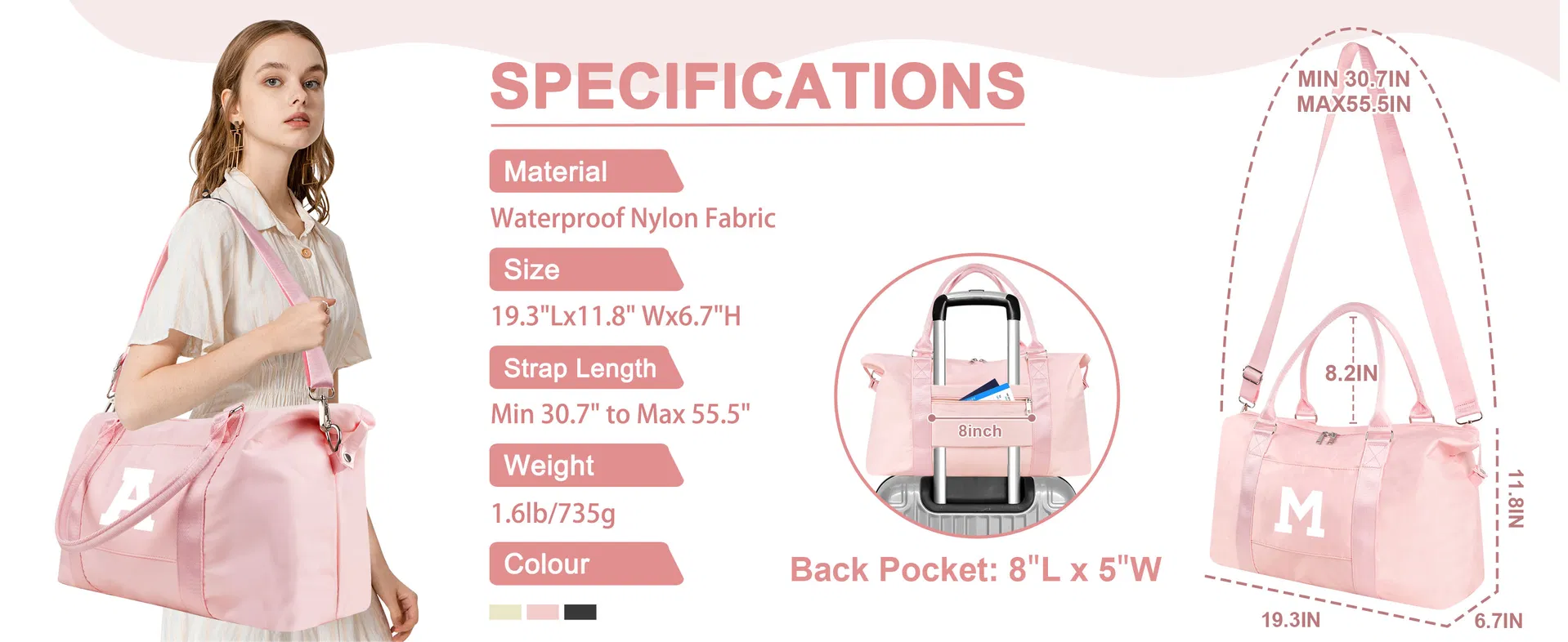 Bolsa de Viagem Inicial Fashionável, Bolsa de Esporte, Bolsa de Ginásio para Mulheres