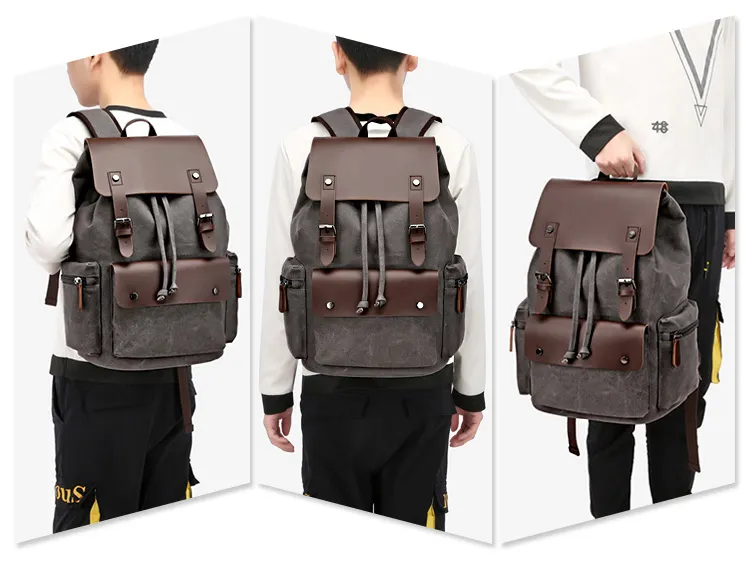 Mochila Mensageiro Vintage de Lona e Couro de Alta Capacidade para Homens
