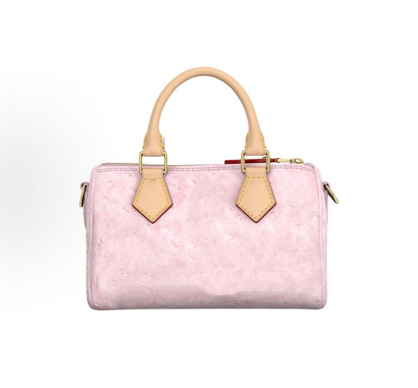 Bolsa Mini Barril de Luxo Leve em Couro com Estampa de Avestruz