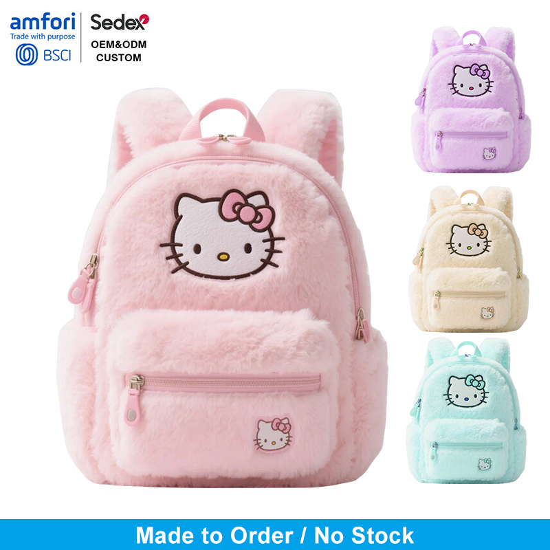Mochila de pelúcia Hello Kitty para crianças para escola e viagem, mochila de cartoon fofa para meninas, presente ecológico para festivais