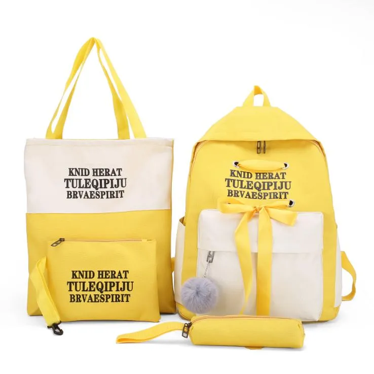 Design Coreano 4PCS Mochilas de Lona para o Ensino Médio Conjunto Listrado Crianças Novas Mochilas da Moda Conjunto para Adolescentes Meninos Meninas