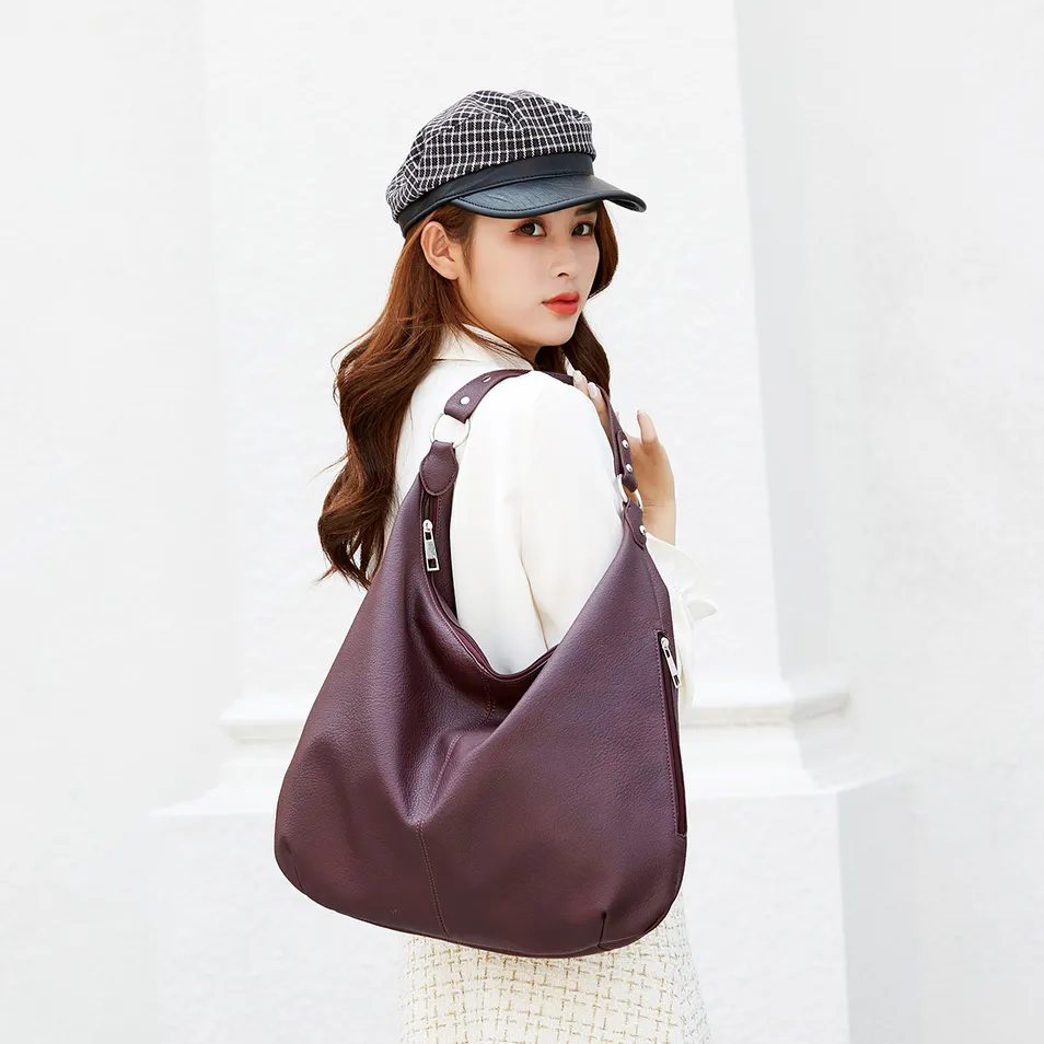 Bolsa Hobo Grande de Couro PU Macio com Costura Reforçada