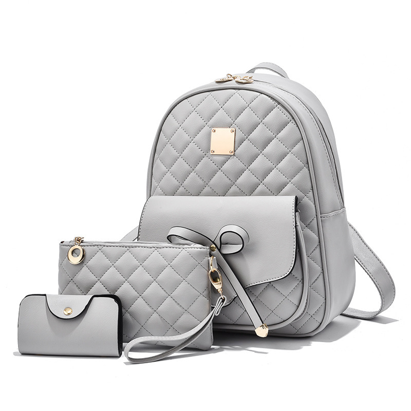 Mochila Feminina com Laço Fofa 3-in-1 Conjunto com Mini Bolsa e Porta Cartões Ajustável