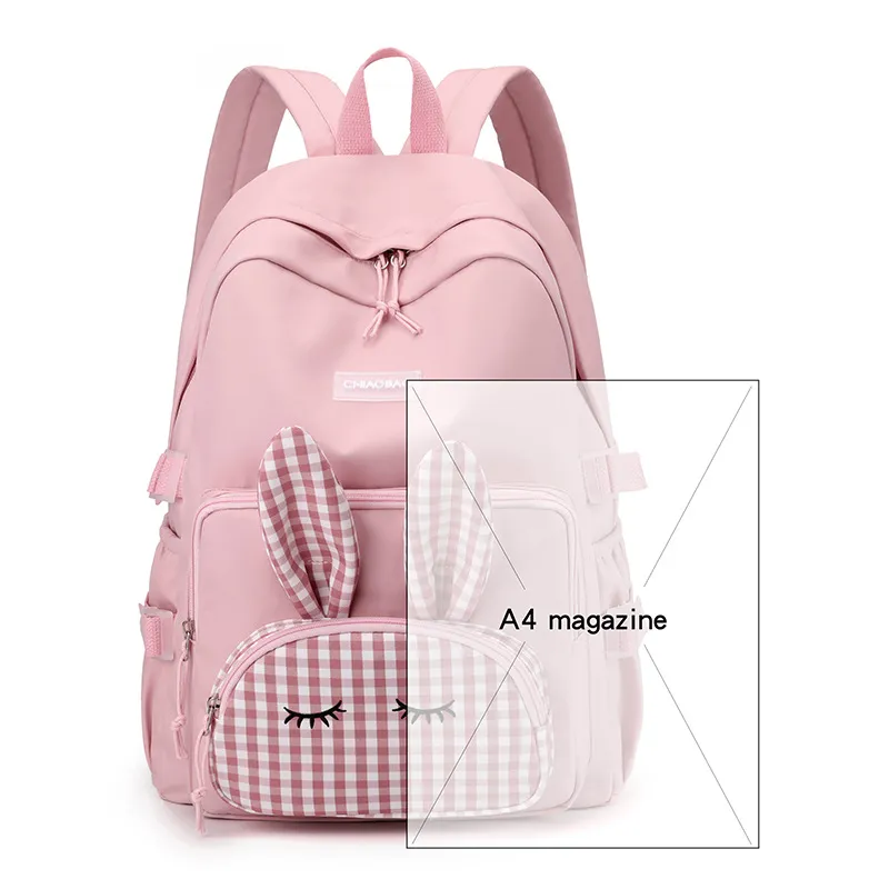 Mochila Escolar Fofa de Coelho Grande Capacidade para Meninas e Meninos Adolescentes