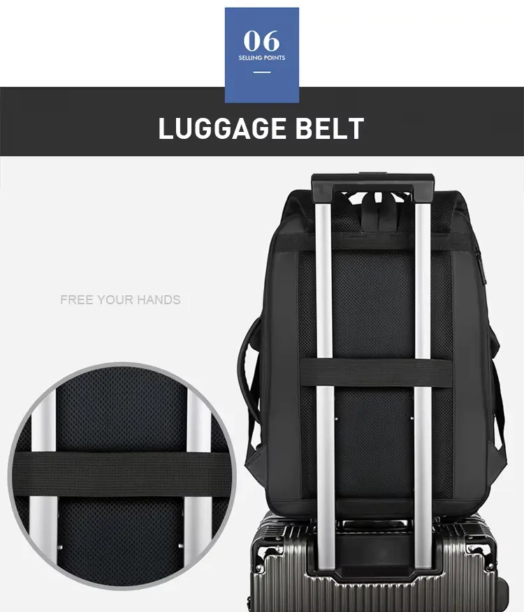 Mochila moderna expansível à prova d'água de grande capacidade com carregamento USB para homens