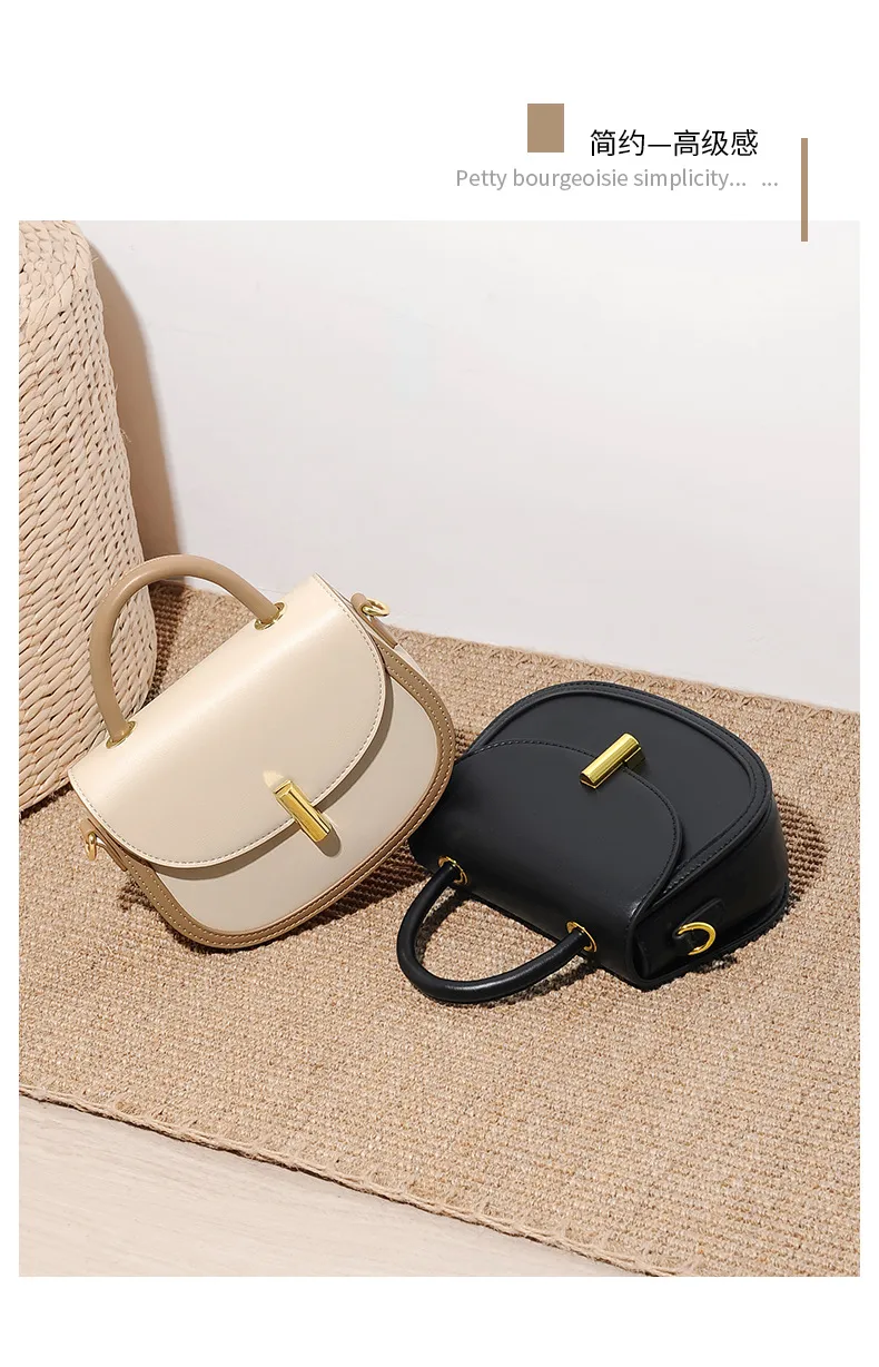 Bolsa transversal de couro PU com contraste de cor e fecho giratório para mulheres