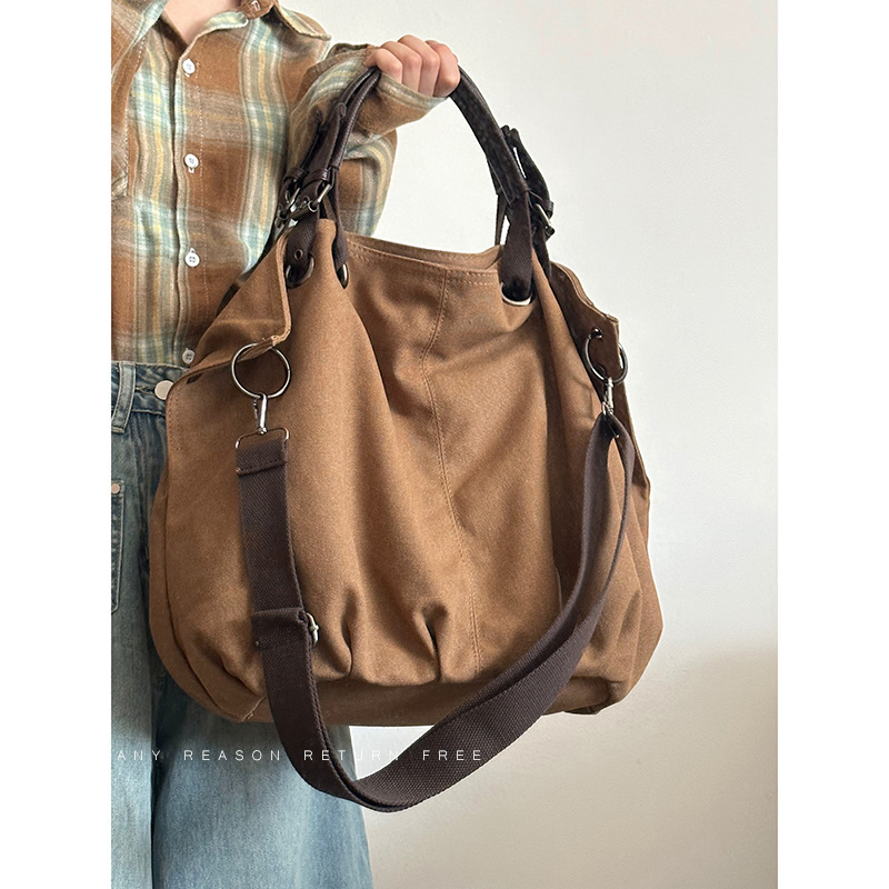 Bolsa Tote Hobo de Lona Lavada Vintage com Cordão para Mulheres