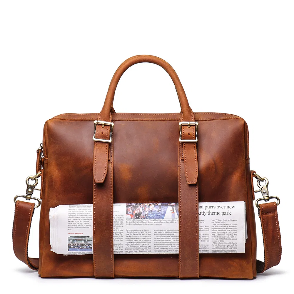 Bolsa de couro de vaca para laptop, pasta diagonal personalizada para homens