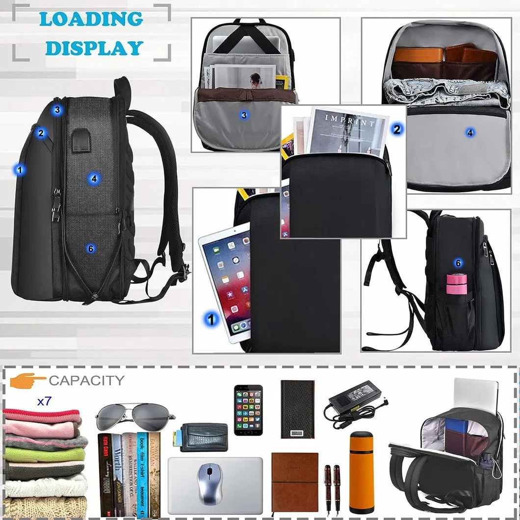 15" Mochila Slim Antifurto para Negócios Masculinos e Femininos para Viagem e Notebook
