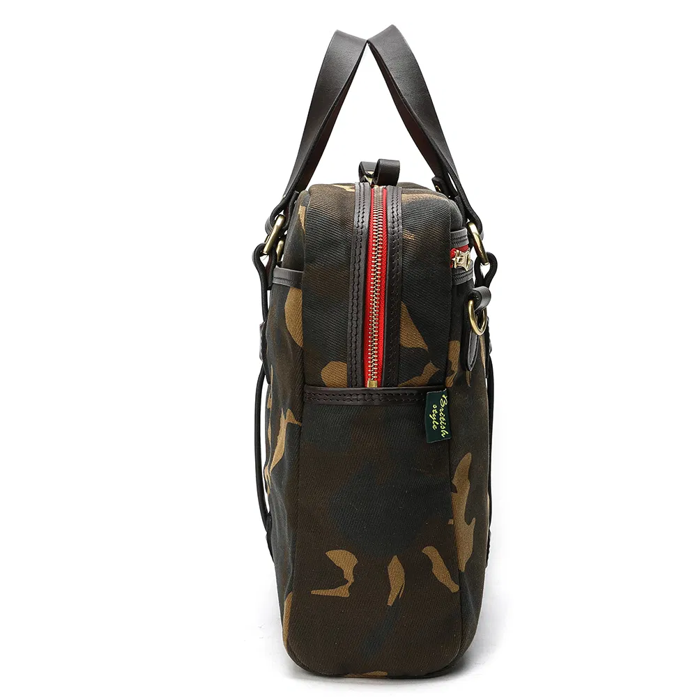 Bolsa de Laptop em Lona Camuflada à Prova d'Água com Couro Vegetal para Uso Externo, Bolsa de Ombro Masculina, Pasta (RSXY-593)