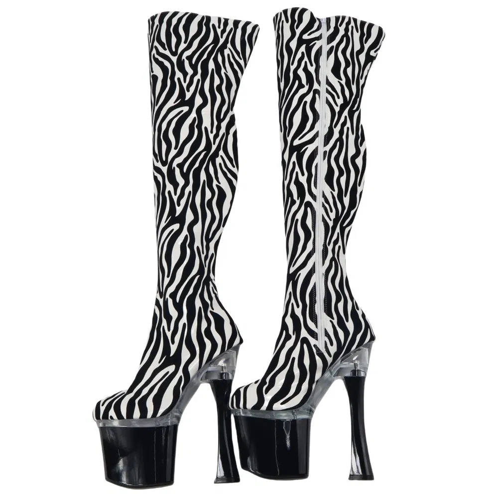 Botas de Mulheres até o Joelho para Festa Noturna no Clube Zebra
