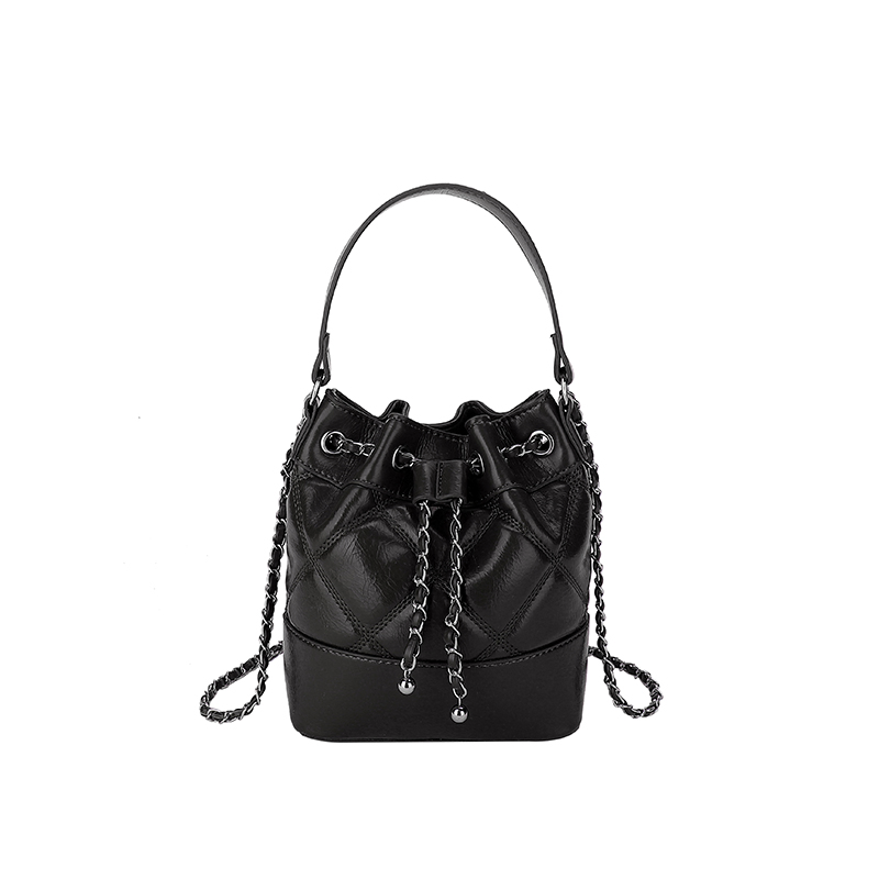 Disponível em 6 Cores Elegantes Bolsa Bucket Estilosa com Alça de Corrente