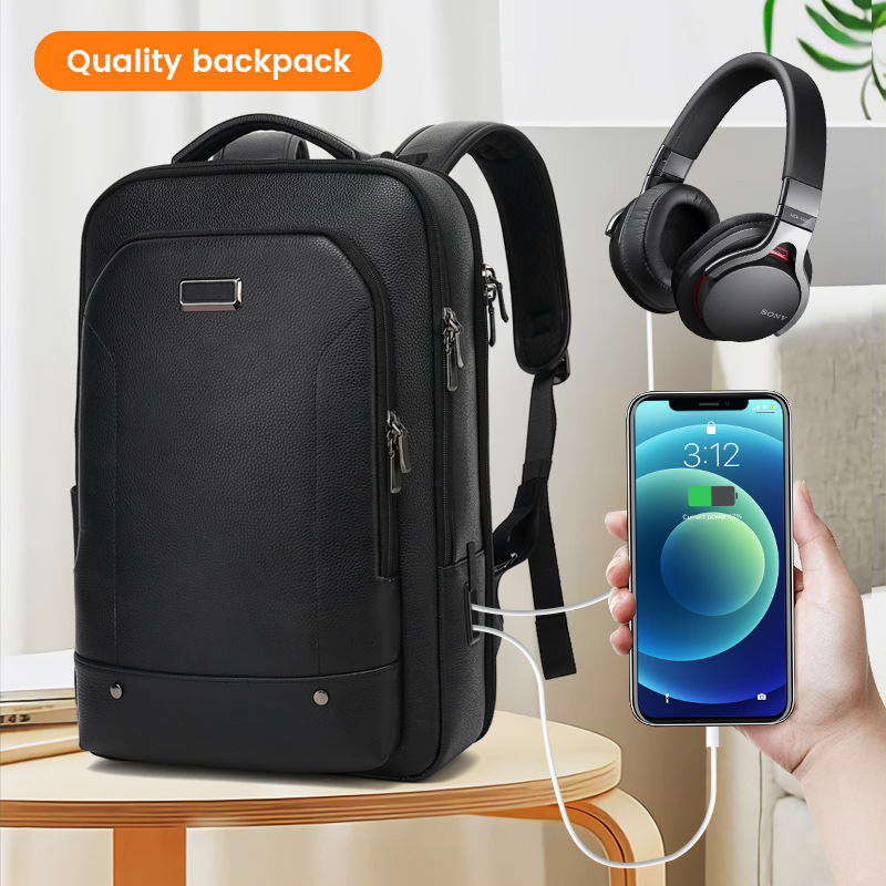 2023 Mochila de couro repelente à água para negócios para laptop