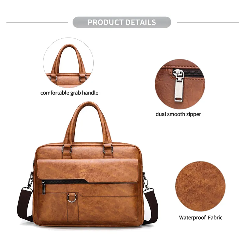 Bolsas Tote de Alta Qualidade em Couro PU para Homens, Pasta para Computador, Bolsa de Negócios para Laptop
