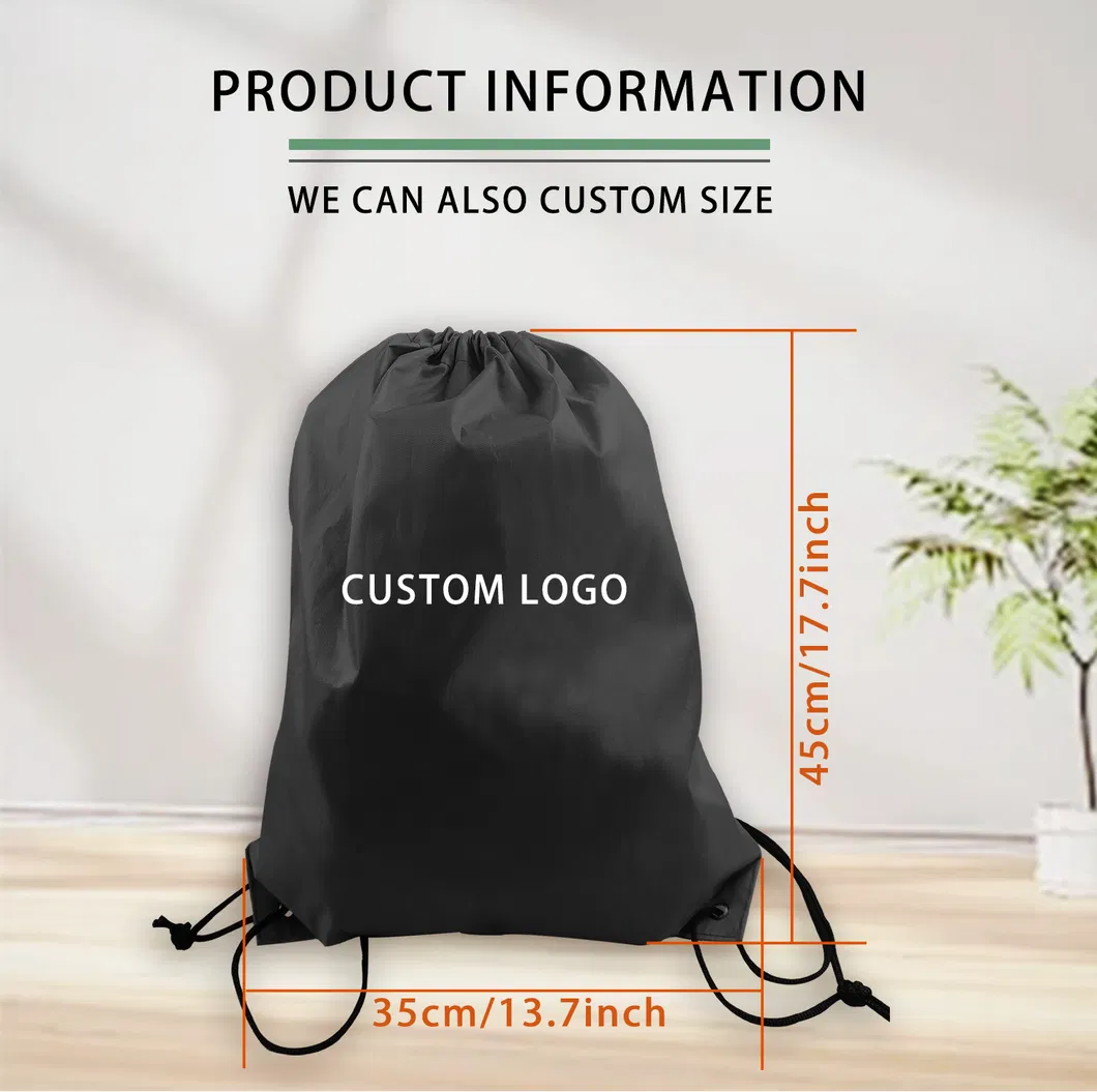 Mochila de cordão de poliéster impermeável promocional, sacos de cordão para esportes com logotipo personalizado