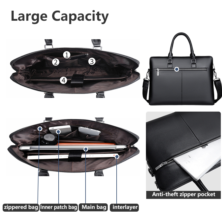 Conferência por Atacado Homem Advogado Preto Couro PU Impermeável Viagem Conferência Bolsa de Ombro Masculina Escritório Negócios Pasta para Laptop