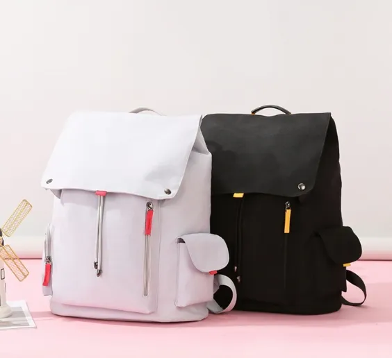 Mochila de Estudante em Lona, Bolsa de Grande Capacidade para Deslocamento e Dia a Dia