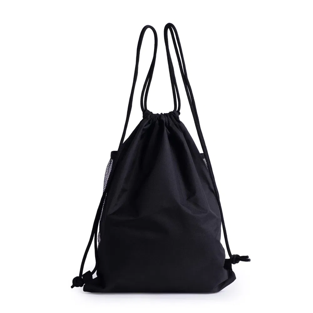 Mochila escolar de cordão promocional impressa em RPET poliéster nylon reciclado barato 190t 210d