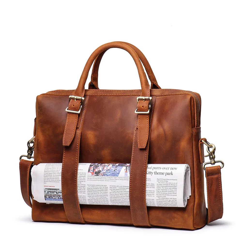 Bolsa de couro de vaca para laptop, pasta diagonal personalizada para homens