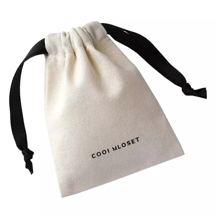 Saco de Algodão Ecológico com Cordão Personalizado, Saco de Algodão para Joias, Pouch de Linho Orgânico Preto, Saco de Algodão com Cordão e Logo