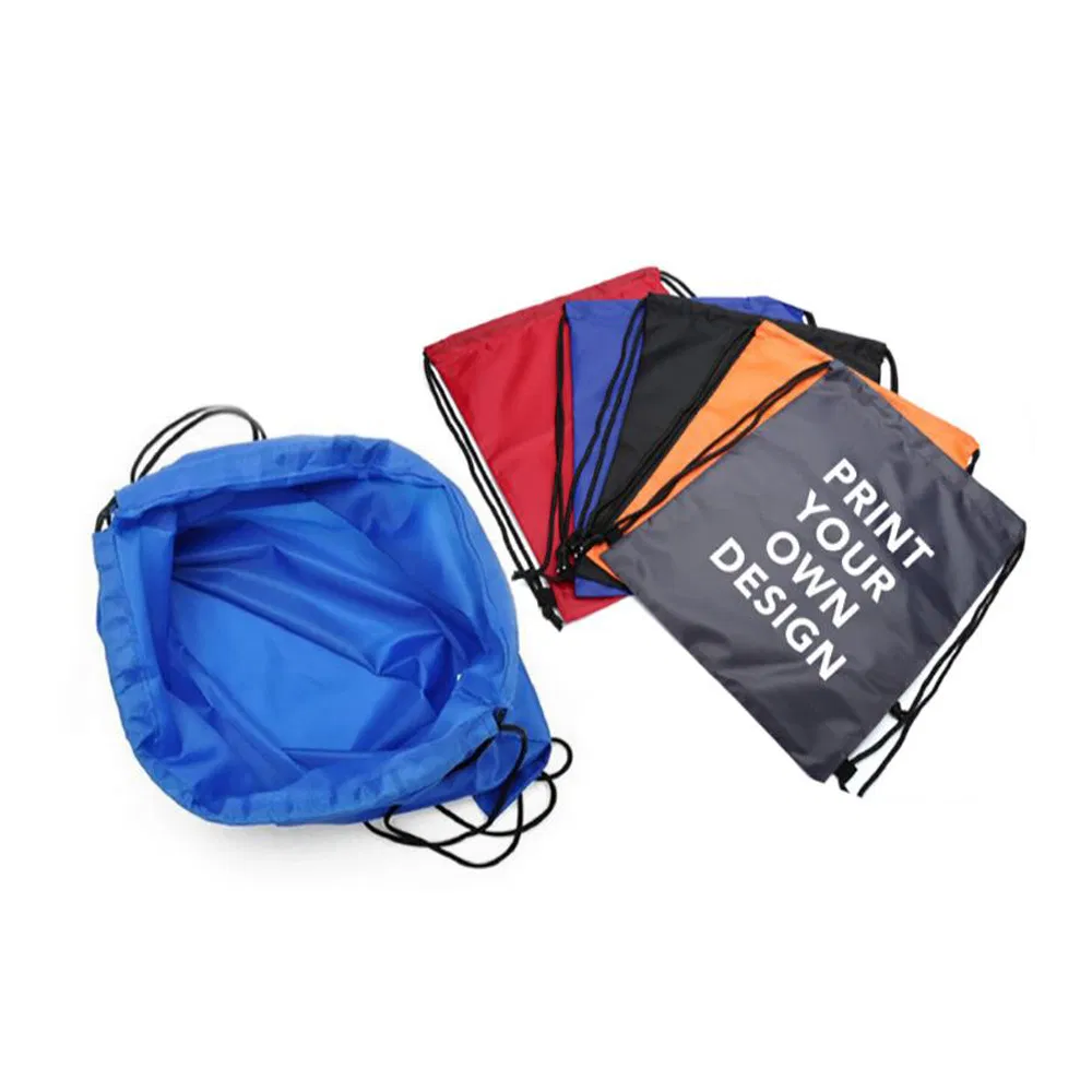 Mochila escolar de cordão promocional impressa em RPET poliéster nylon reciclado barato 190t 210d