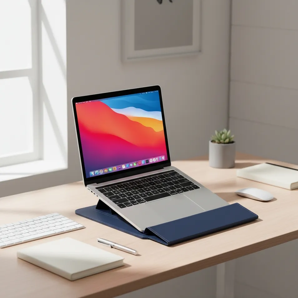 Capa de Laptop com Suporte Dobrável, Bolsa Slim de Couro para 13/14/15.6 Laptops