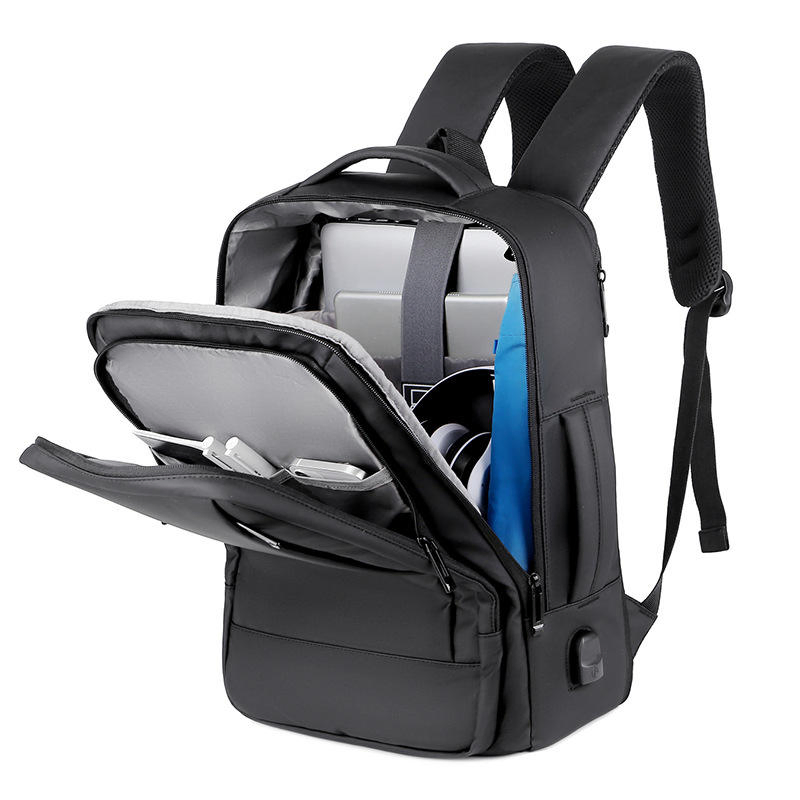 Mochila moderna expansível à prova d'água de grande capacidade com carregamento USB para homens