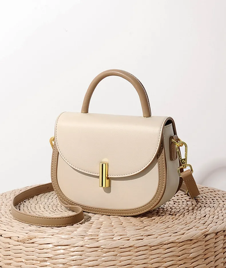 Bolsa transversal de couro PU com contraste de cor e fecho giratório para mulheres