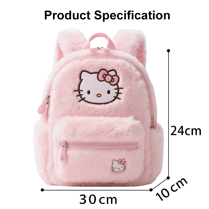 Mochila de pelúcia Hello Kitty para crianças para escola e viagem, mochila de cartoon fofa para meninas, presente ecológico para festivais