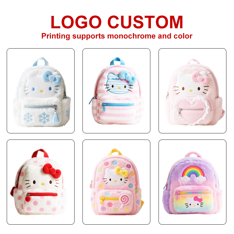 Mochila de pelúcia Hello Kitty para crianças para escola e viagem, mochila de cartoon fofa para meninas, presente ecológico para festivais