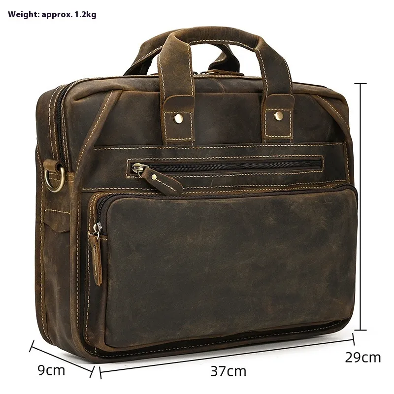 Bolsa de Negócios para Laptop em Couro Genuíno Retro Europeu-Americano