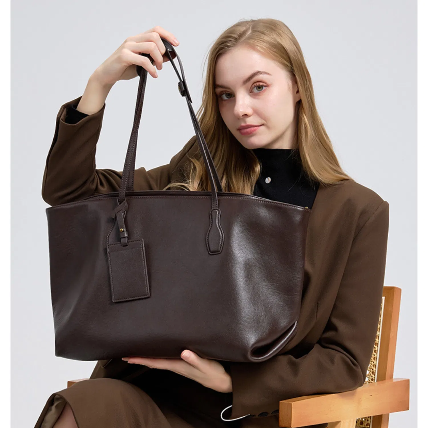 Bolsa Tote de Couro de Grão Superior para Mulheres com Grande Capacidade, Bolsa de Mão Versátil com Múltiplos Compartimentos para Escritório e Uso Diário