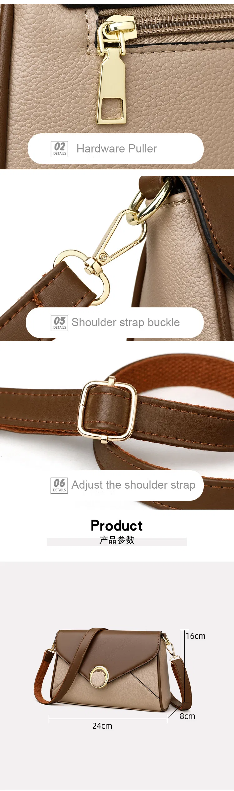 Bolsa transversal ajustável de PU texturizado premium, versátil e prática, com hardware refinado