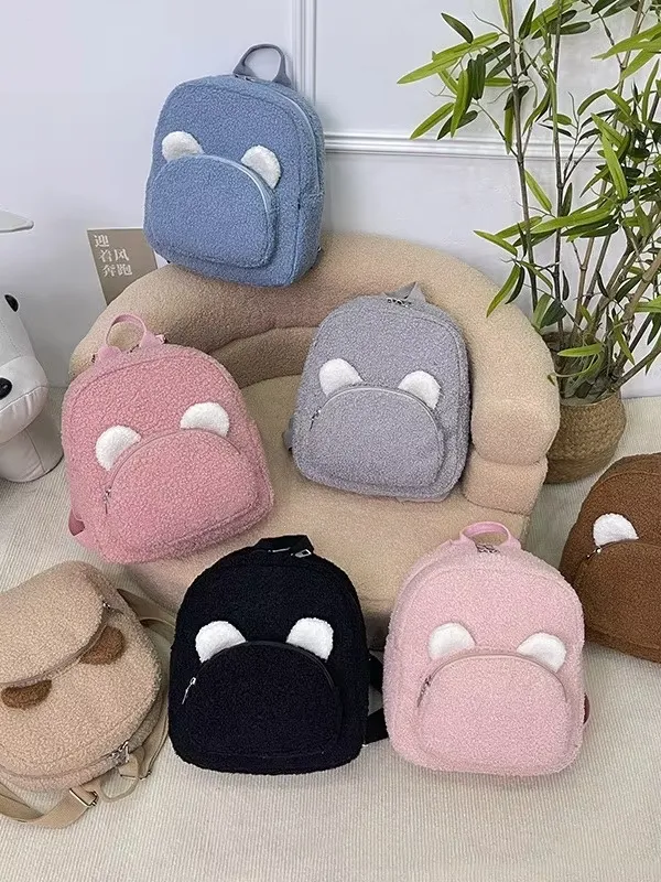 Mochila Infantil Estilosa e Espaçosa em Forma de Urso de Pelúcia, Bolsa Mini Fofa com Alças Ajustáveis