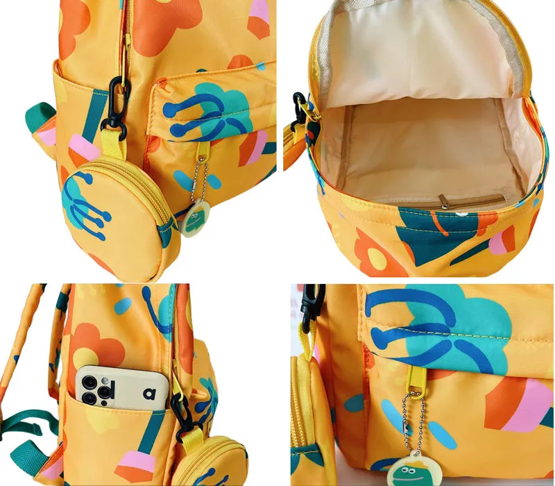 Mochila Infantil Bonita com Flores Mini Bolsa Escolar Graffiti Mochila para o Dia Promoção OEM Atacado