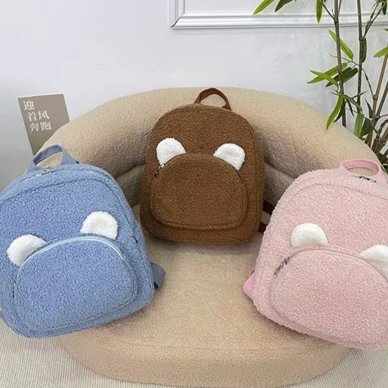 Mochila Infantil Estilosa e Espaçosa em Forma de Urso de Pelúcia, Bolsa Mini Fofa com Alças Ajustáveis