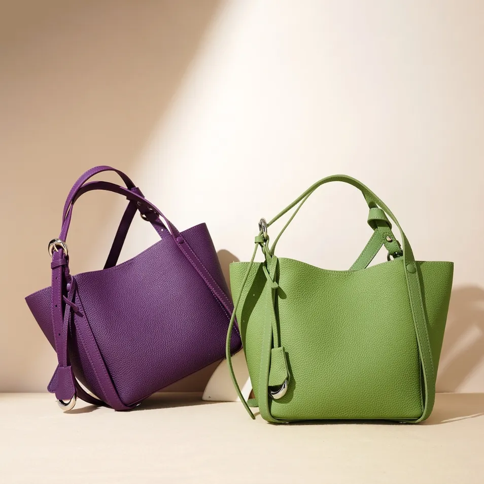 Bolsa de Couro Luxuosa em Formato de Balde para Mulheres, Bolsa de Designer para Uso Diário
