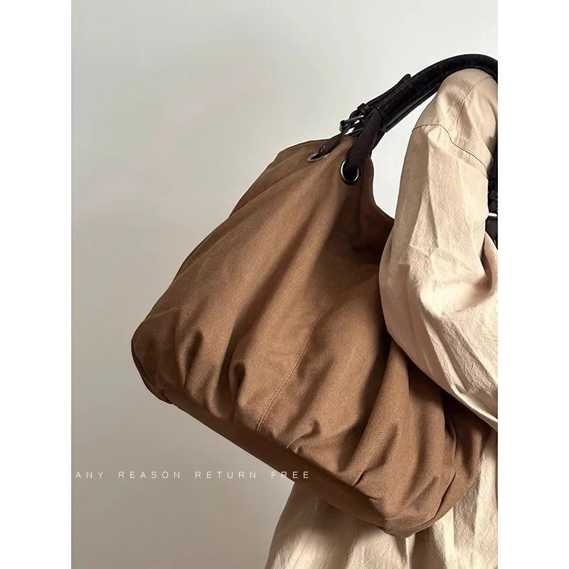Bolsa Tote Hobo de Lona Lavada Vintage com Cordão para Mulheres