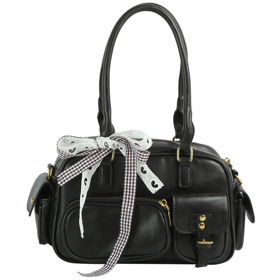Bolsa de Saco de Couro Sintético Estilosa com Design de Laço Fashion