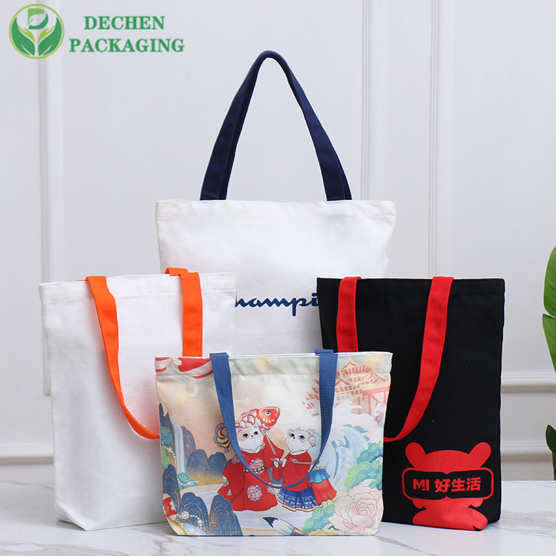 Bolsa Tote de Lona Personalizada para Mulheres Moda Praia Compras de Supermercado Ombro Senhoras Algodão com Bolso Zíper Atacado
