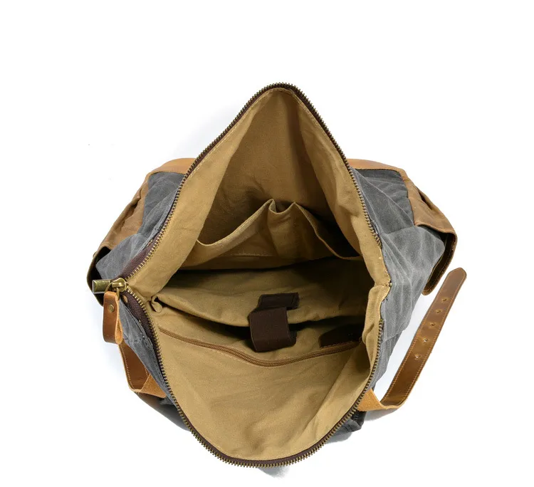 Mochila de viagem em lona à prova d'água com cor retro contrastante e cera, com grande capacidade