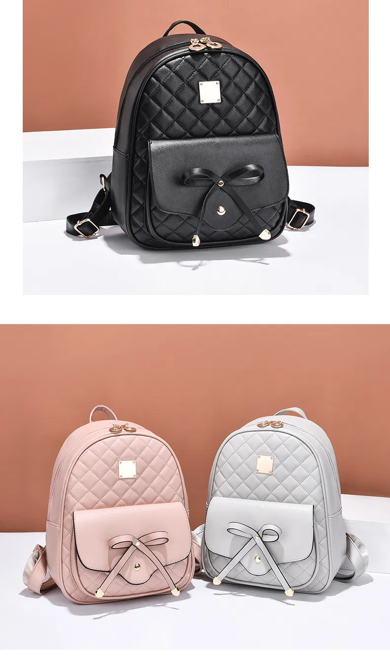 Mochila Feminina com Laço Fofa 3-in-1 Conjunto com Mini Bolsa e Porta Cartões Ajustável