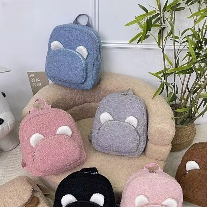 Mochila Infantil Estilosa e Espaçosa em Forma de Urso de Pelúcia, Bolsa Mini Fofa com Alças Ajustáveis