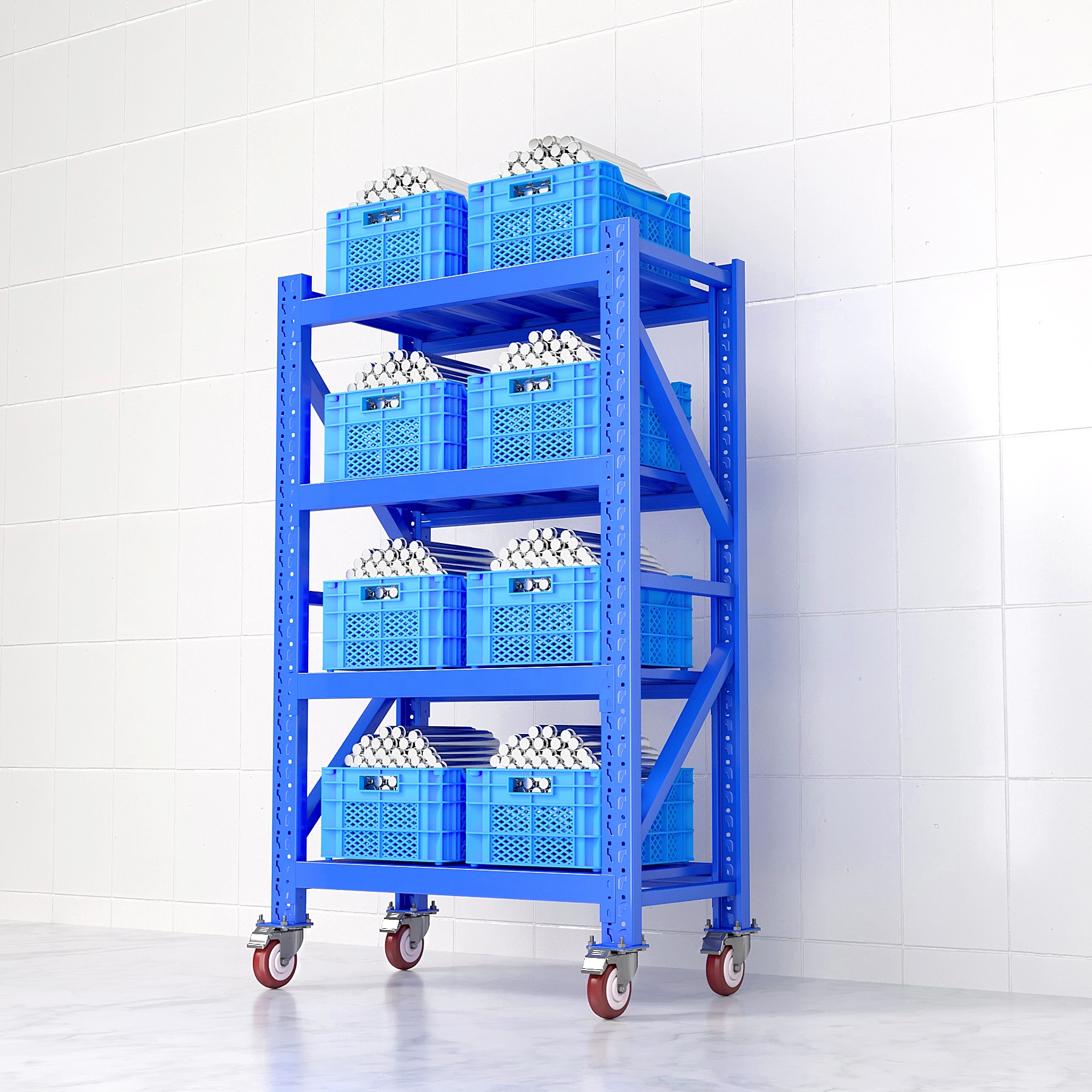 Custom 180KG 300KG Layer Shelving Garage 4 Tier Warehouse Storage Metal Rack with Wheels for Warehouse