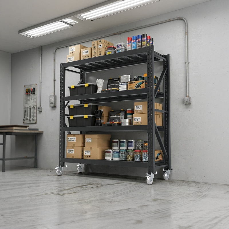 Customizable Multi-Layer Boltless Medium Duty Steel Rack Wheels Durable Powder Coated Finish Corrosion ESD Protection Shelves