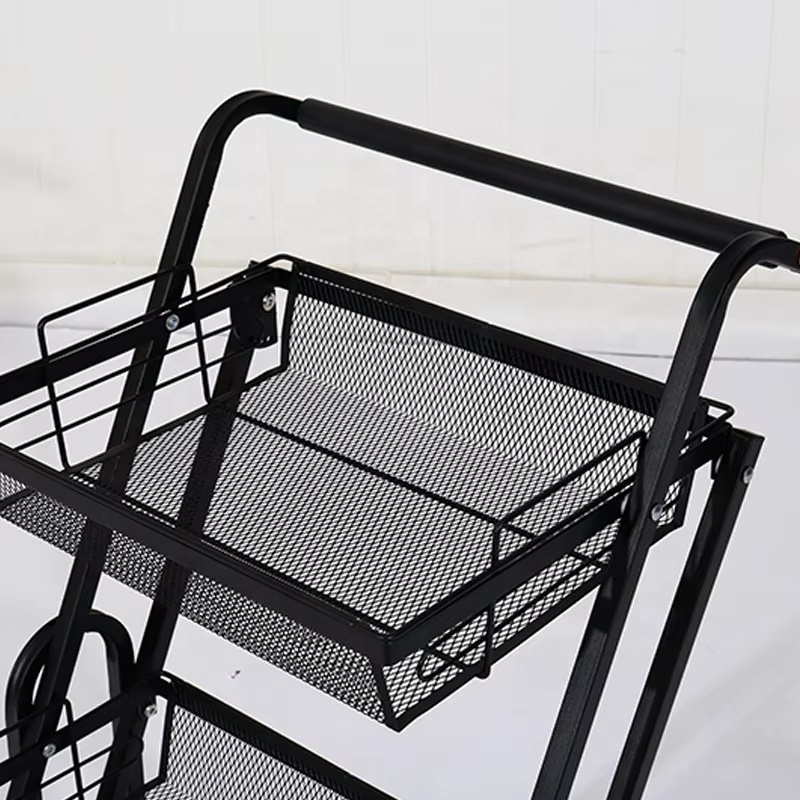 Multifunction Rolling Storage Cart Serving Cart 3 Tier Trolley Stall Parallel Kitchen Folding Trolley Storage Shelving Cart