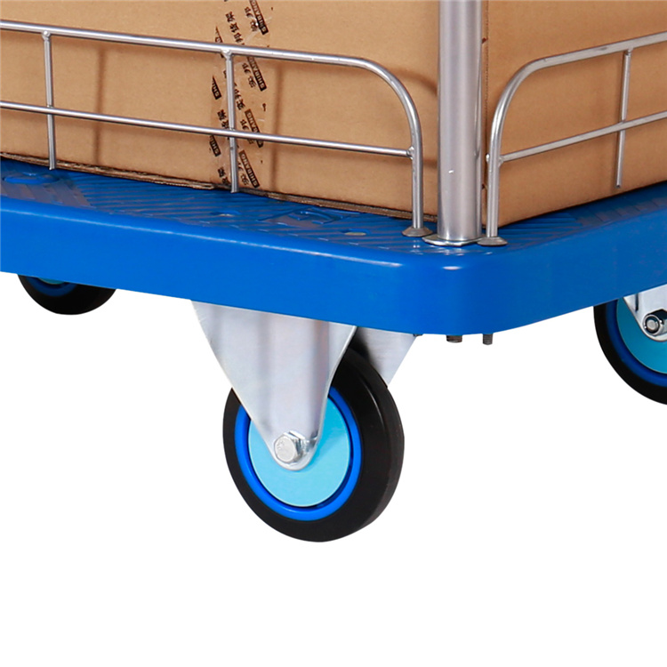 Best Selling Durable Warehouse Double Side Plastic Flatbed Pullet Truck Trolleys