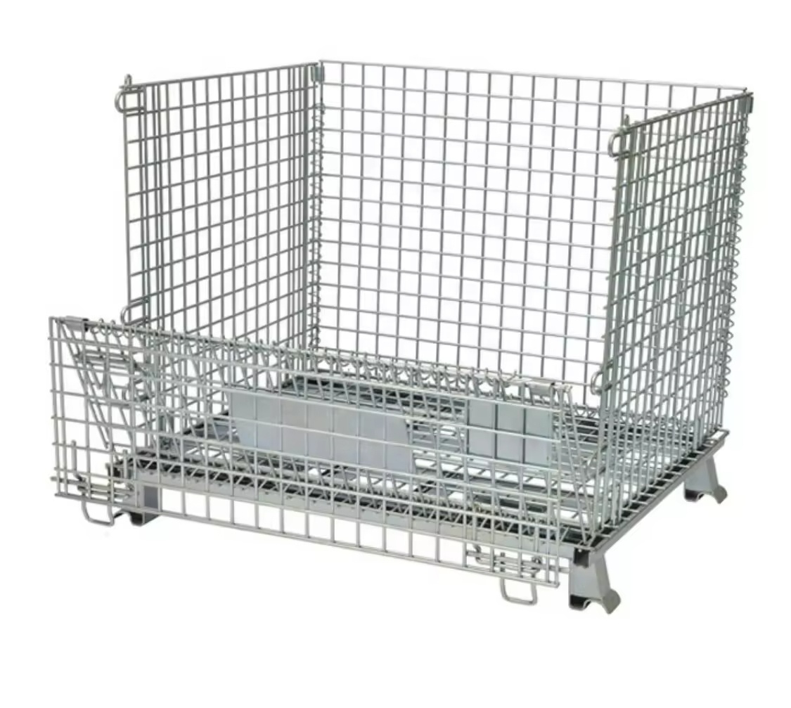 Stackable High Quality Hot Dip Zinc Iron Steel Metal Cage Warehouse Storage Mesh Container Wire Basket Warehousing Solutions